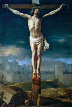 Le Christ en Croix de Philippe de Champaigne, qui montre bien le côté divin majoritairement répandu dans les représentations du Christ mort.